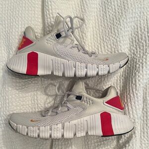 Nike White and Pink Metcon sneakers